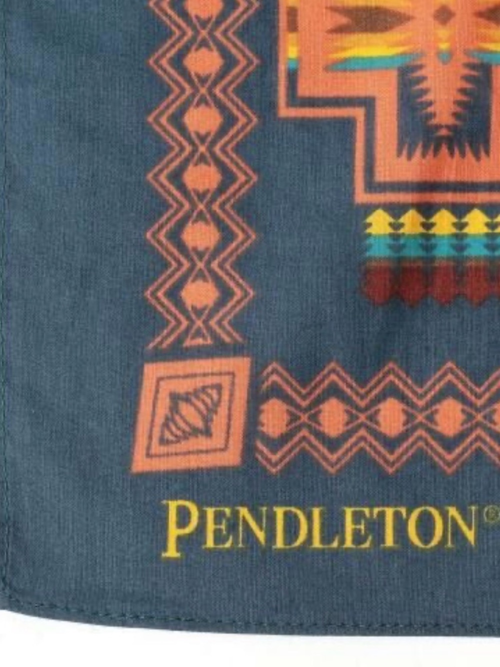 Pendleton Navy Cotton Bandana with Red, Orange and Yellow Native American Motif - Picture 5 of 7